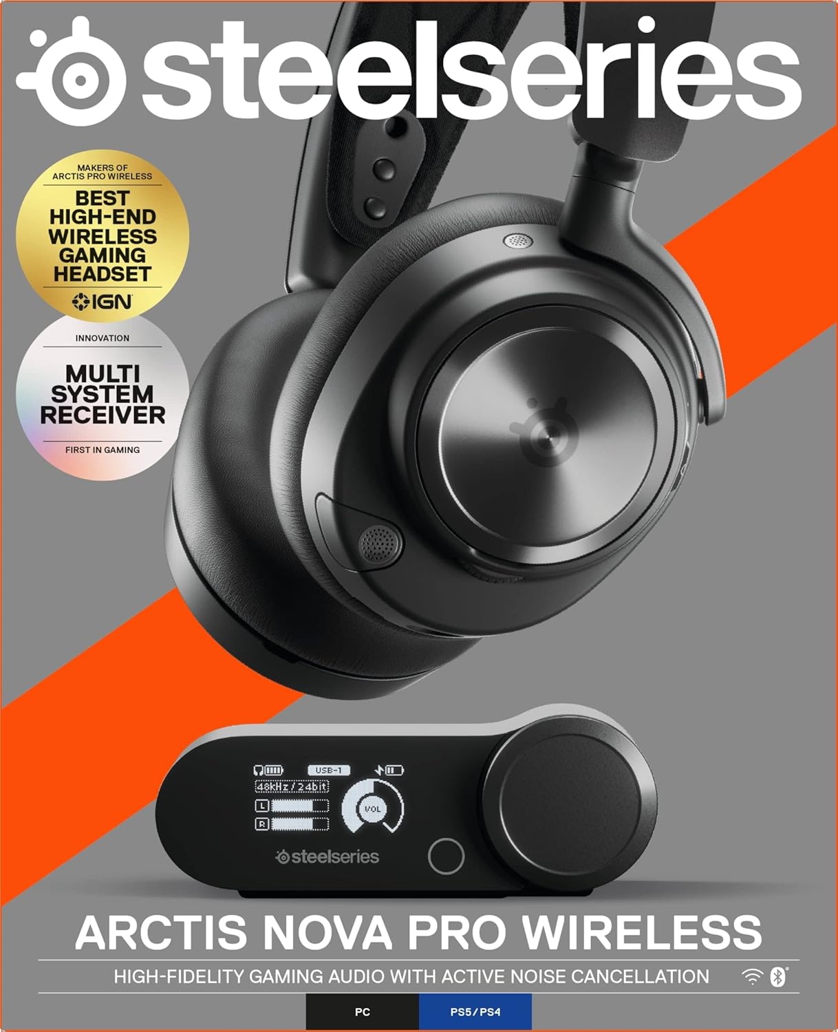 NEW SteelSeries Arctis Nova Pro Wireless Multi-System Gaming Headset - Premium Hi-Fi Drivers - Active Noise Cancellation - Infinity Power System - ClearCast Gen 2 Mic - PC, PS5/PS4, Switch, Mobile