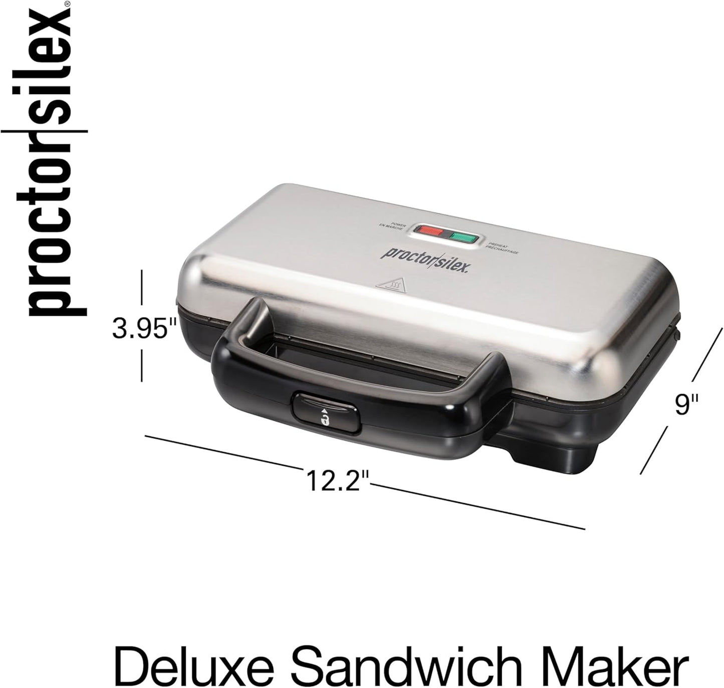 Proctor Silex Deluxe Hot Sandwich Maker, Nonstick Plates, Stainless Steel (25415PS) - PuriLite