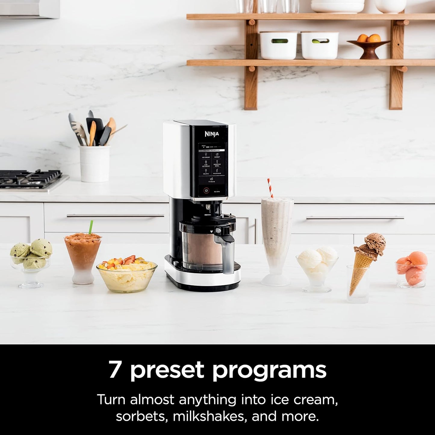 Ninja NC301 CREAMi Ice Cream Maker, for Gelato, Mix-ins, Milkshakes, Sorbet, Smoothie Bowls & More, 7 One-Touch Programs, with (2) Pint Containers & Lids, Compact Size, Perfect for Kids, Silver