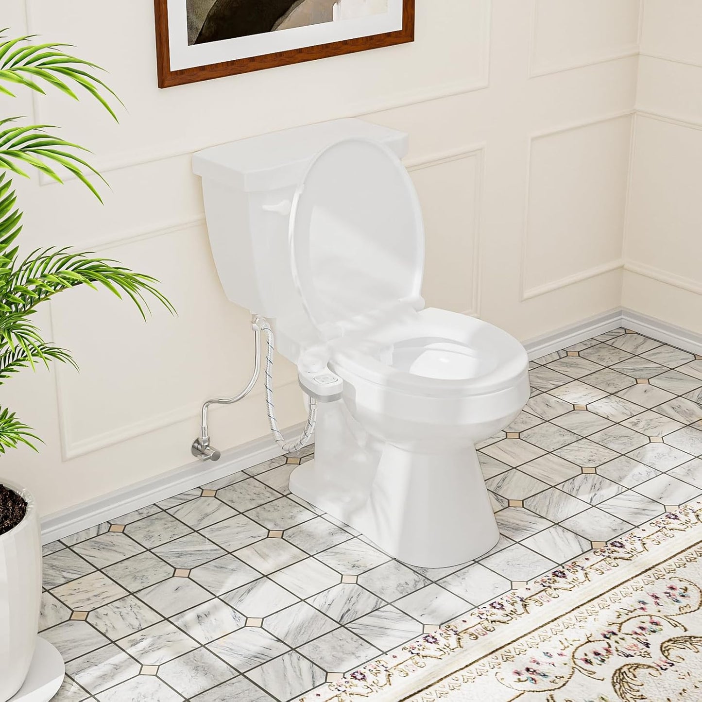 PIKETS Bidet Attachment for Toilet, Dual Nozzle (Frontal and Rear Wash) Non-Electric Fresh Water Toilet Seat Attachment with Nozzle Self Cleaning, Adjustable Water Pressure(Chrome Silver)