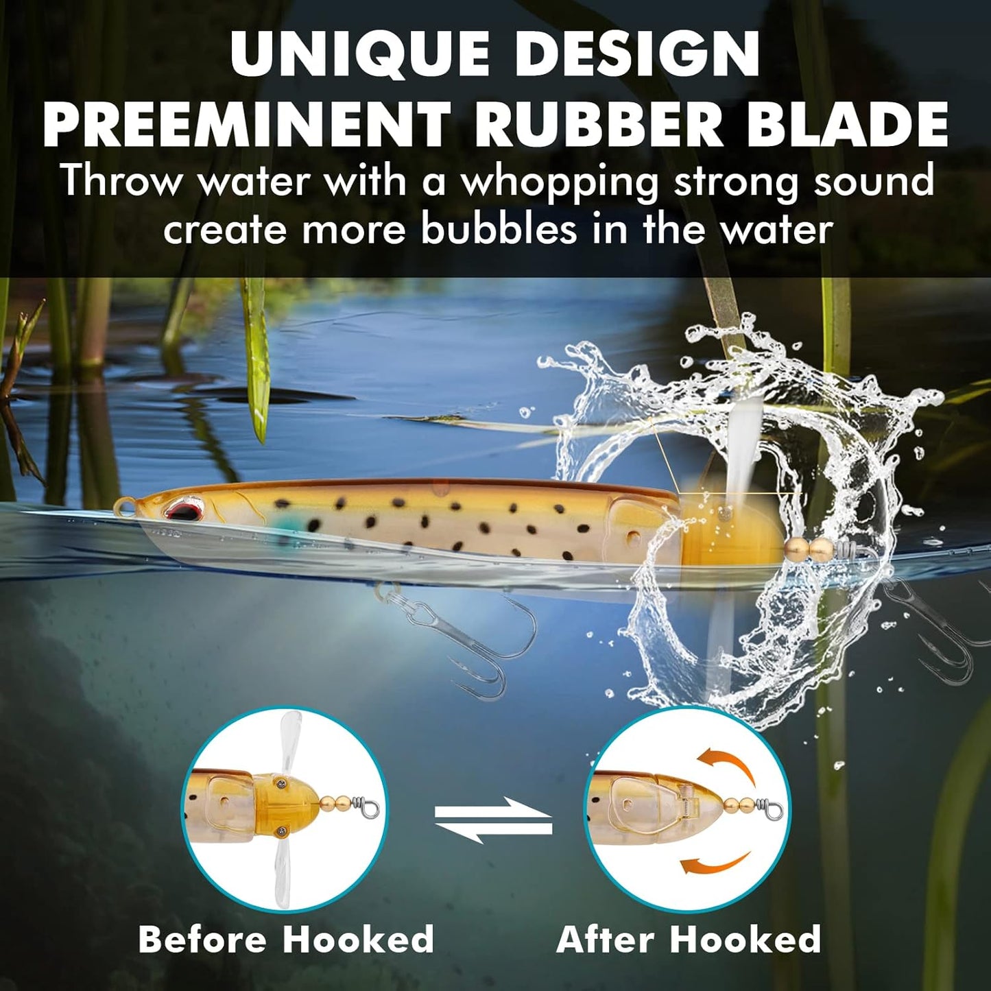TRUSCEND PoPobait with BKK Hooks, Top Water Plopper Fishing Lures for Bass Walleye Pike Catfish Musky Perch, Floating Lure for Freshwater or Saltwater, Amazing Teasers Fishing Gifts for Family Fishing