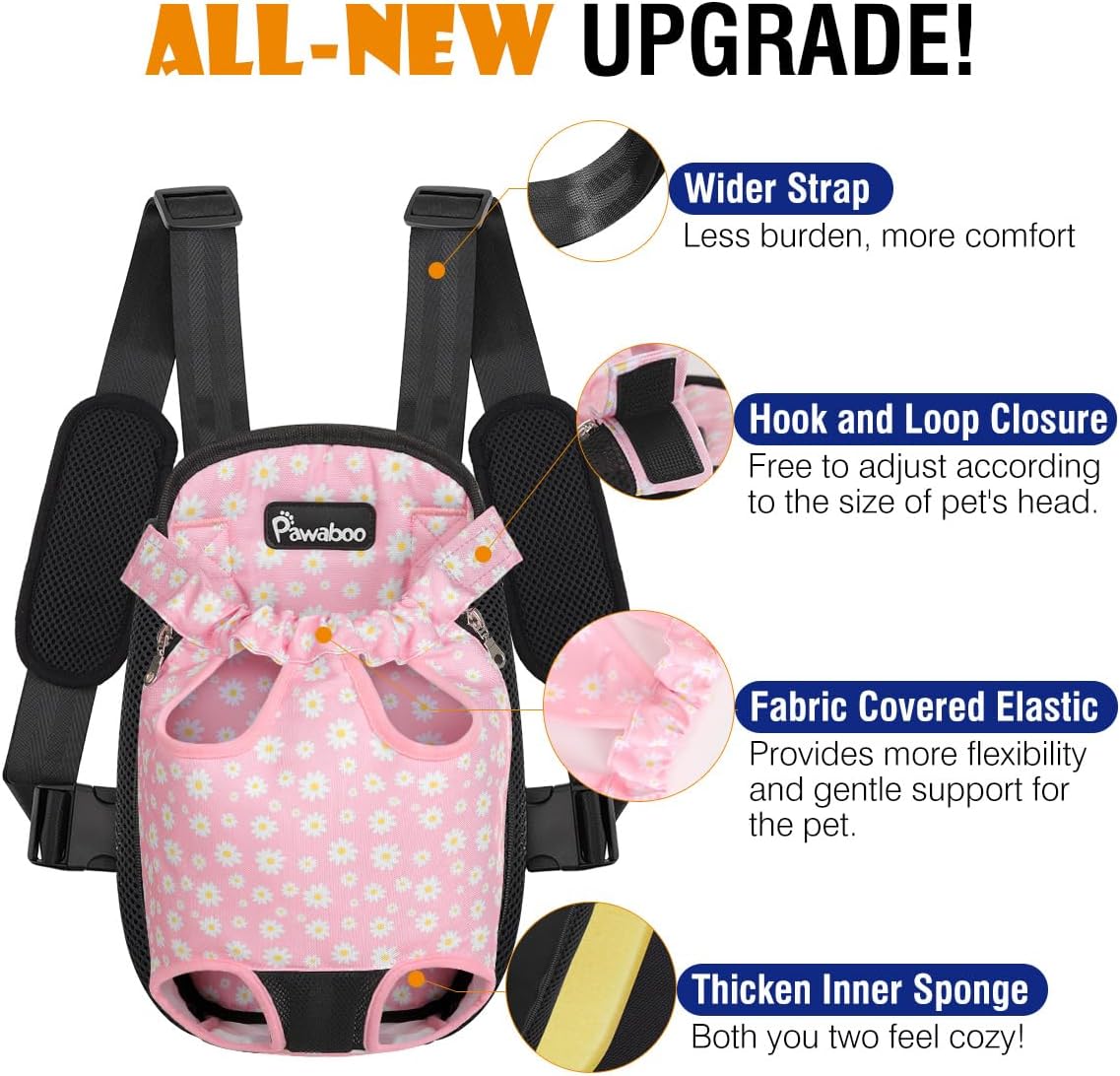 Pawaboo Pet Carrier Backpack, Adjustable Pet Front Cat Dog Carrier Backpack Travel Bag, Legs Out, Easy-Fit for Traveling Hiking Camping for Small Medium Dogs Cats Puppies, Medium, Black
