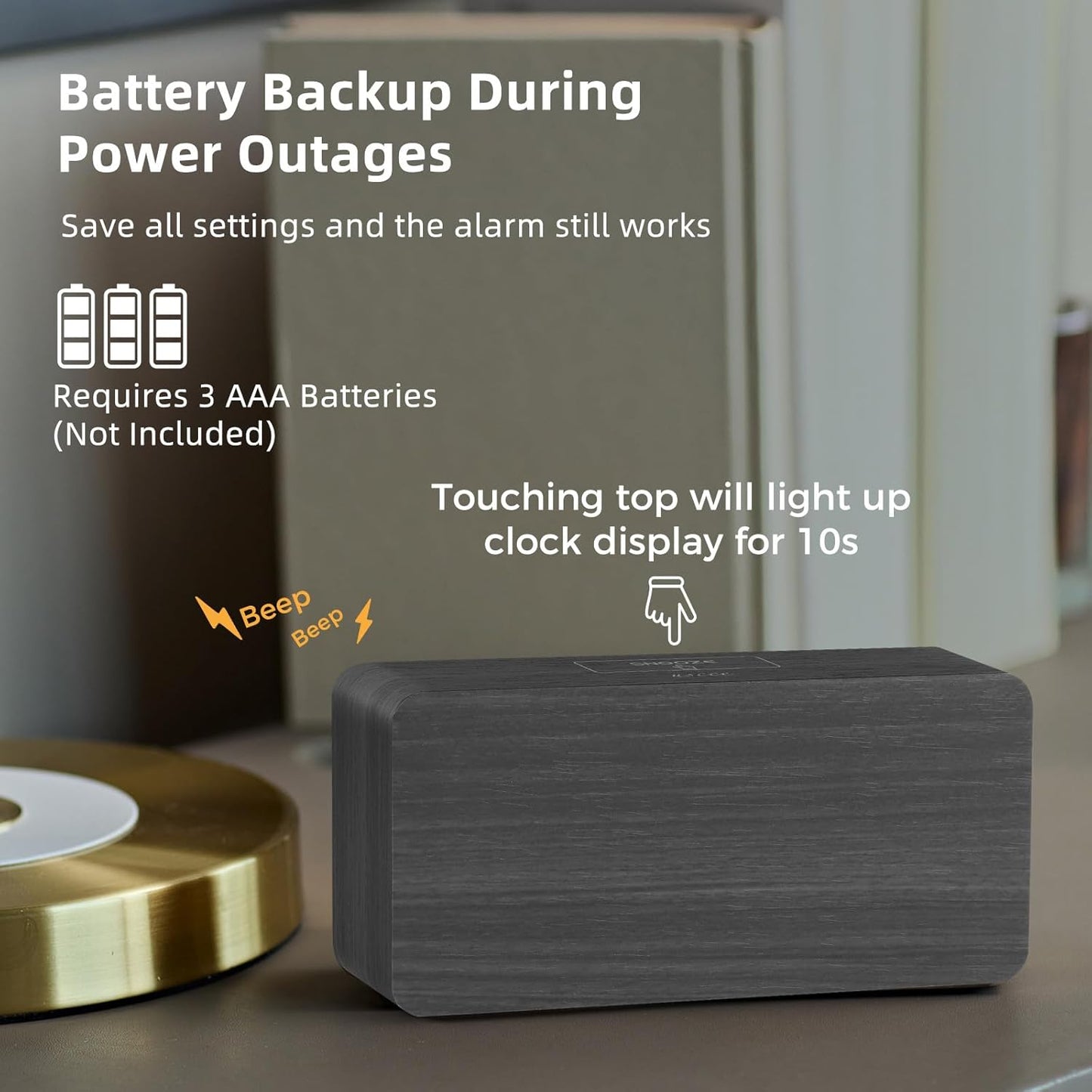 Purilite Select Wooden Digital Alarm Clock with Large LED Display