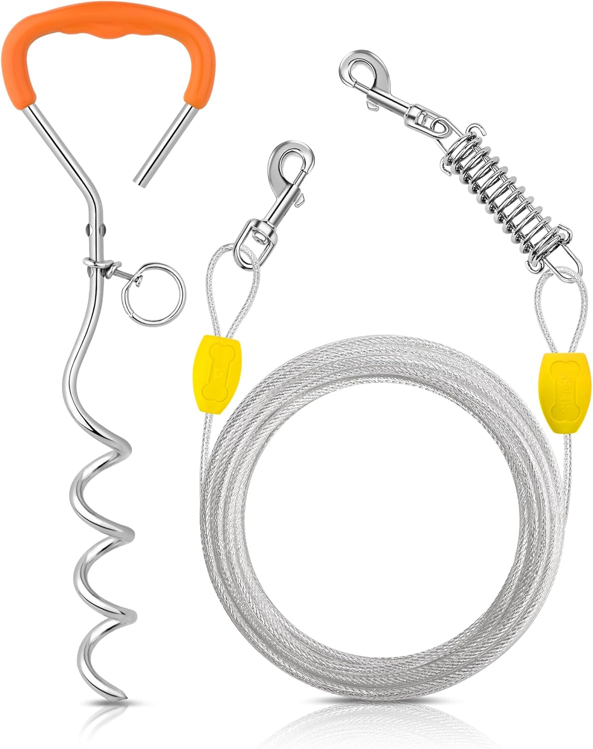 Petbobi Dog Tie-Out Cable and Stake - 30ft Heavy Duty Cable with Spring, No Tangle, 16in Ground Stake, Ideal for Yard, Camping and Beach, Suitable for Small Medium Large Dogs Up to 120 lbs, Blue