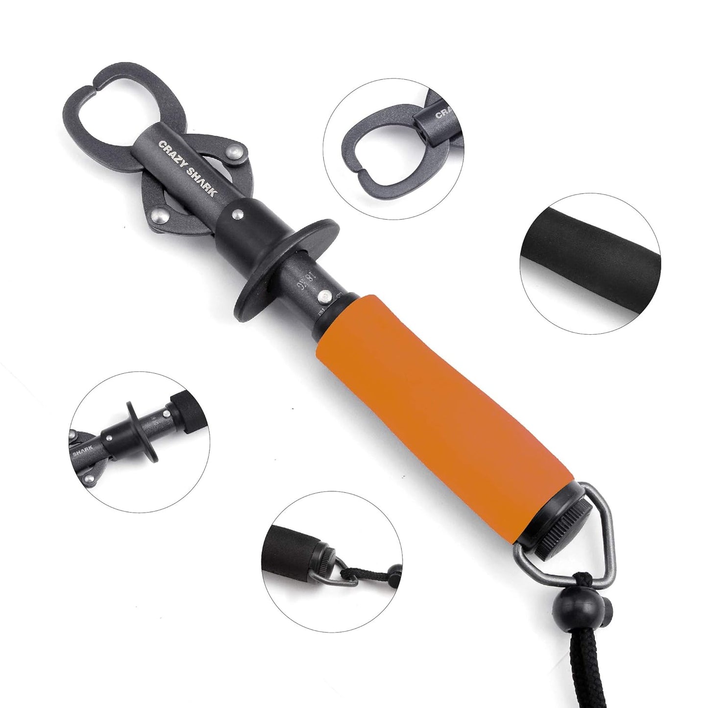 Crazy Shark Portable Stainless Steel Fish Lip Grabber Gripper Grip Tool Fish Holder Tackle EVA Handle 40lbs (Dark Gray)