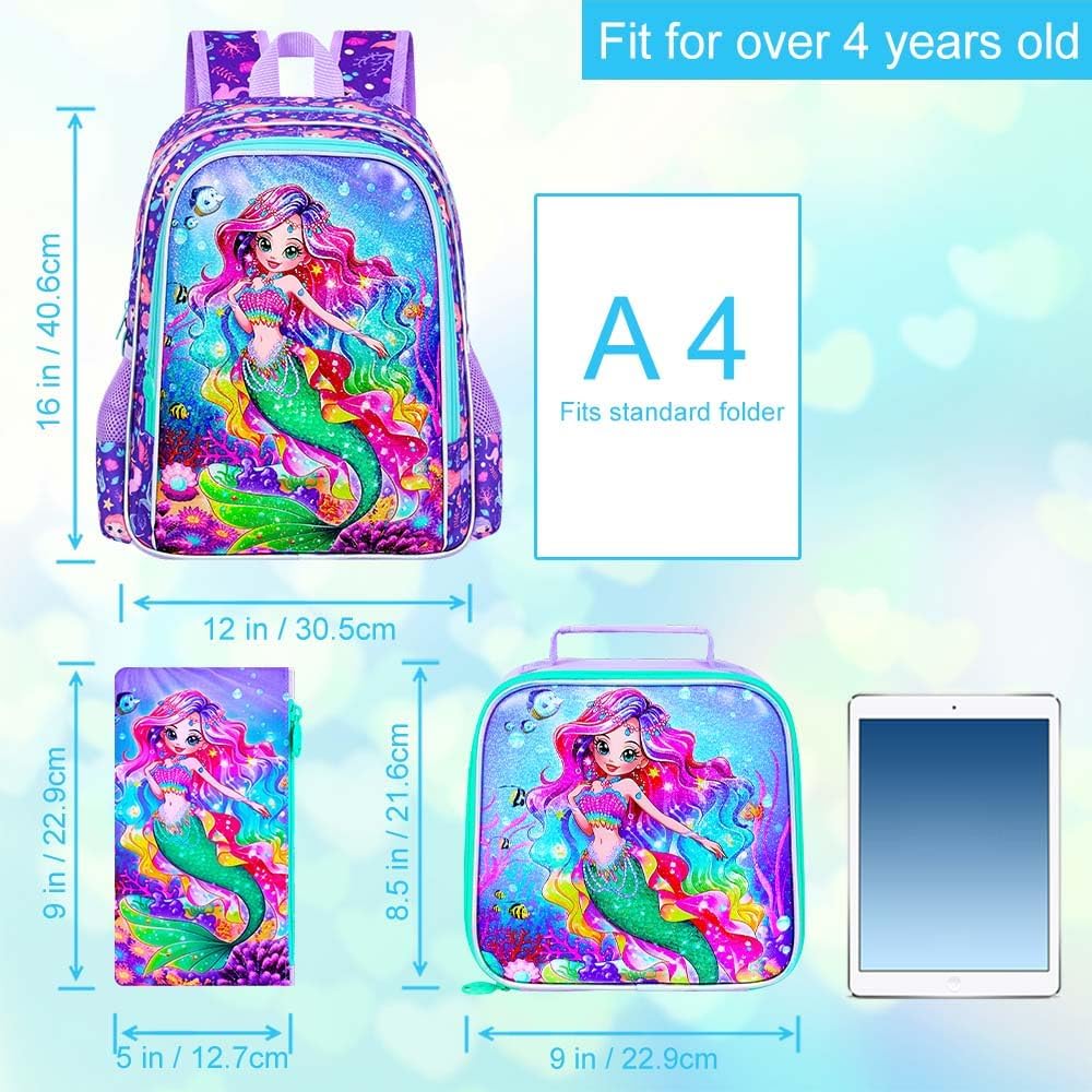 3pcs Backpack for Boys and Girls, 16” Kids Kindergarten Bookbag with Lunch Box, Cute Elementary Backpacks for Boy Girl