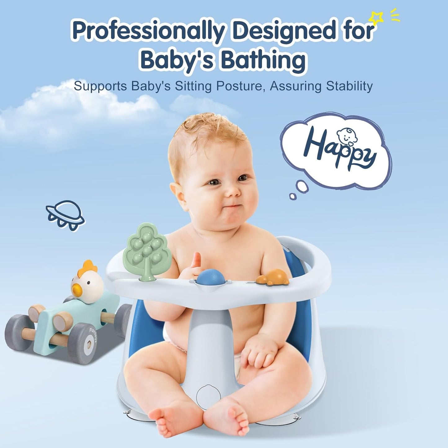 Baby Bath Seat for Babies 6 Months & Up, Non-Slip with Suction Cups, Safe & Comfortable Infant Bath Seat for Bathtub, Grey