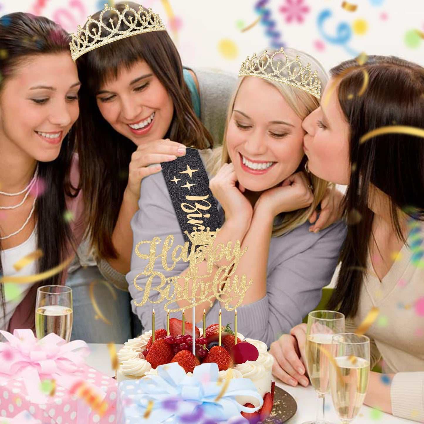 65th Birthday Decorations for Women, Including 65th Birthday Sash and Crown, Cake Topper and Candles, Number Balloons Rose Gold, 65 Year Old Gifts for Women
