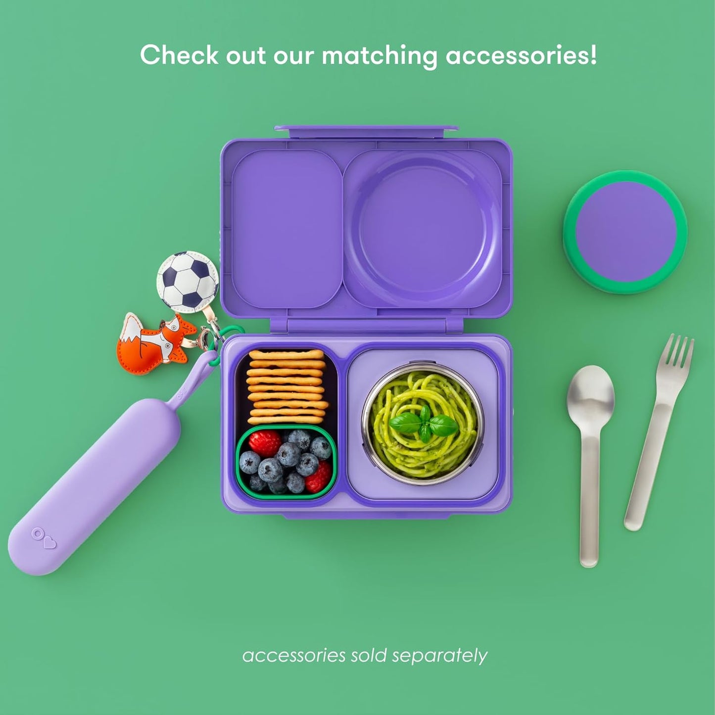 OmieBox UP bento box for kids | Insulated lunch box | Insulated food jar | Cooler ice pack | 2 Compartments (Cherry Pink)