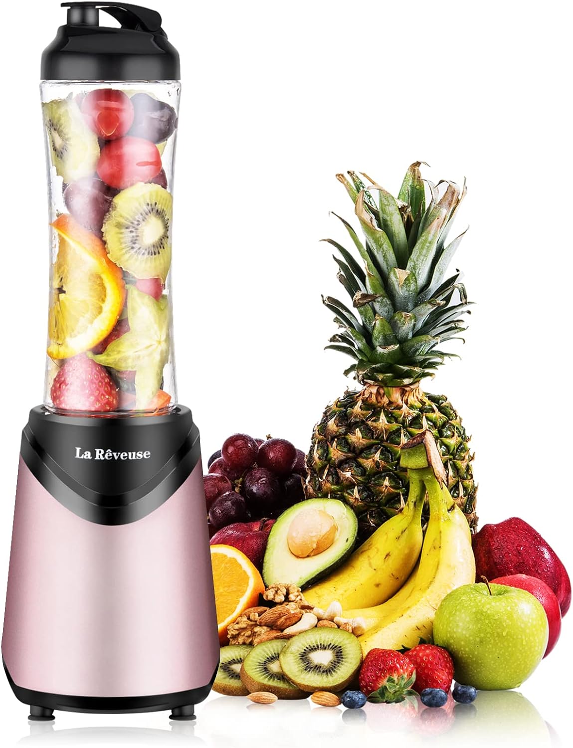 La Reveuse Smoothies Blender Personal Size 300 Watts with 2 Pieces 18 oz BPA Free Portable Travel Sports Bottles (Silver 2 Cups)