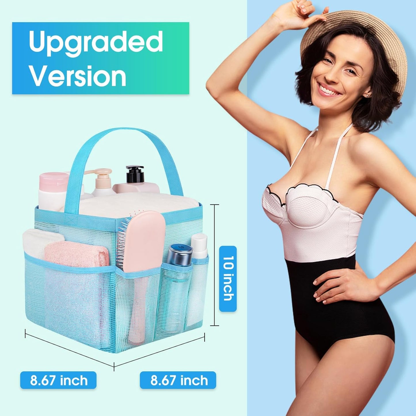 Attmu Mesh Shower Caddy Portable for College Dorm Room Essentials with 8 Pockets, Hanging Shower Caddy Basket Tote Bag Toiletry Accessories for Bathroom