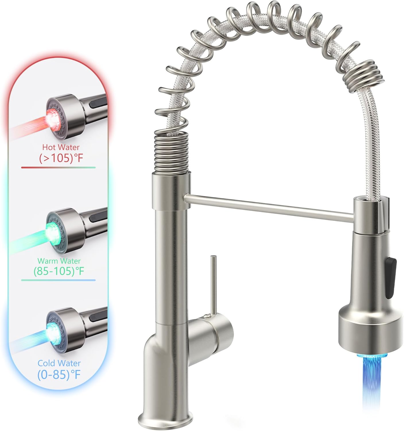 GIMILI Matte Black Kitchen Faucet with LED Light,Single Hole Spring Kitchen Sink Faucet with Pull Down Sprayer