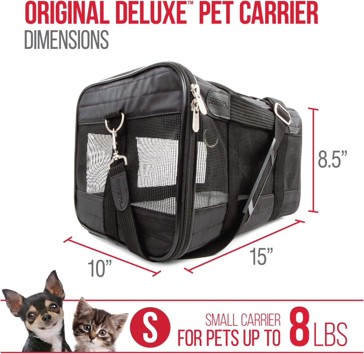 Sherpa Original Deluxe Travel Bag Pet Carrier, Airline Approved & Guaranteed-On-Board - Mesh Panels & Spring Frame, Locking Safety Zippers, Machine Washable Liner - Charcoal Gray, Medium
