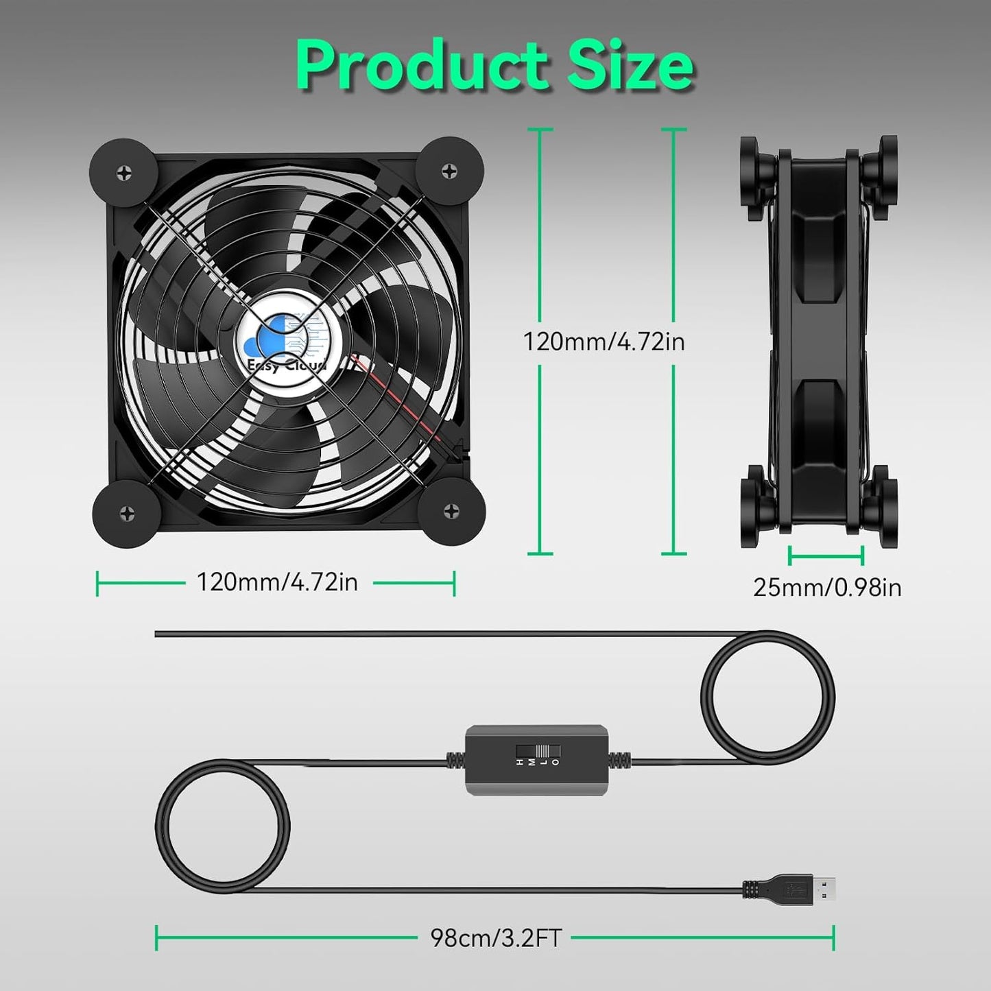 120mm Case Fan with Variable Speed Controller 3V to 12V, Axial Computer Fan with AC Plug 110V 120V 220V, Quiet Brushless USB Fan for PC Computer Cooling Biltong Box Cabinet Receiver Xbox DVR, 2 Pack