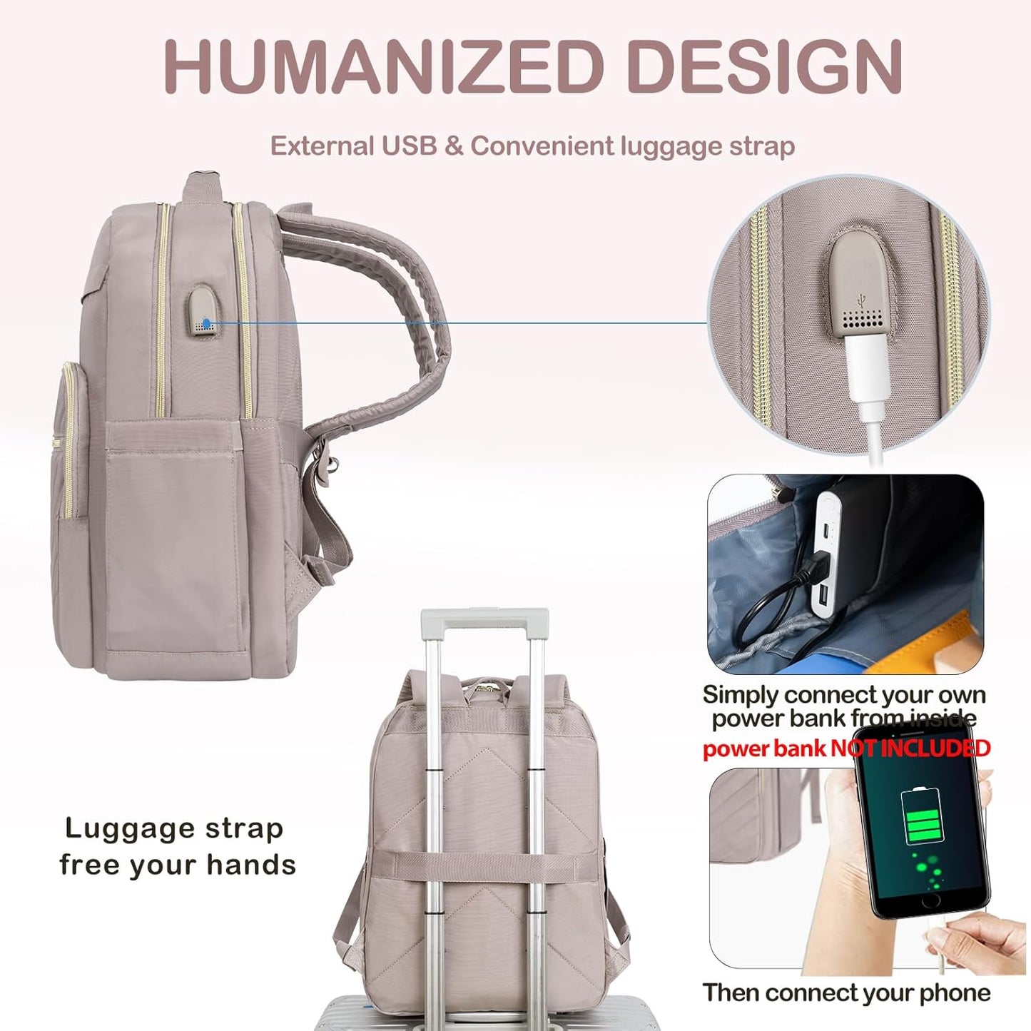VANKEAN Laptop Backpack for Women Men Work Laptop Bag Fashion with USB Port, Daypacks for College, Business (Black, 15.6 Inch)
