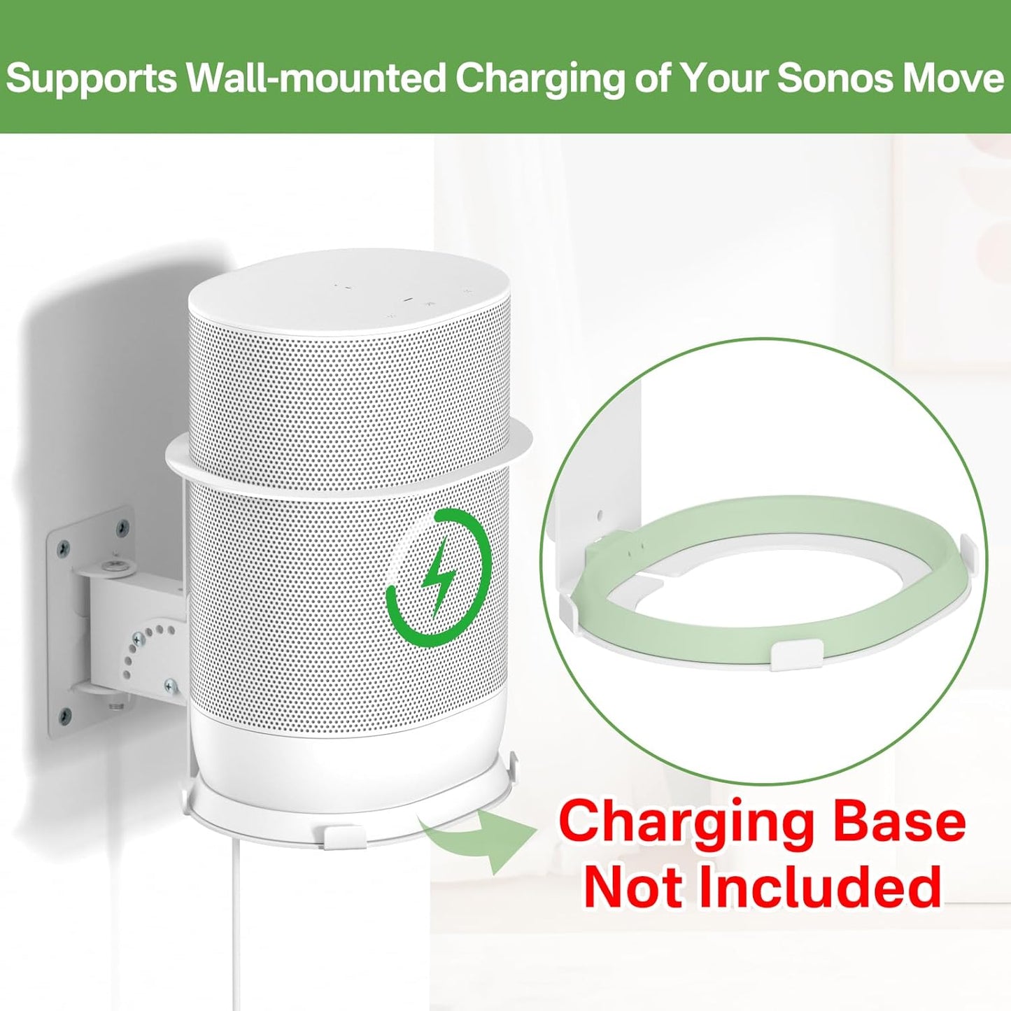 Speaker Mount for Sonos Move and Sonos Move 2 Wall Mount with Tilt & Swivel Adjustment Speaker Wall Mount Hook for Sonos Move 2 Mount Bracket of Indoor/Outdoor Usage, White