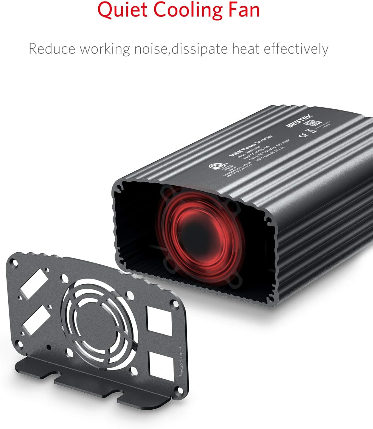 BESTEK 500W Power Inverter DC 12V to 110V AC Converter with Alligator Battery Clamp 4.8A Dual USB Car Charger ETL Listed
