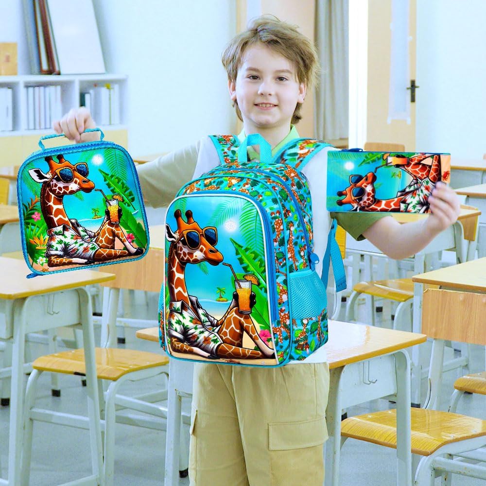 3pcs Backpack for Boys and Girls, 16” Kids Kindergarten Bookbag with Lunch Box, Cute Elementary Backpacks for Boy Girl