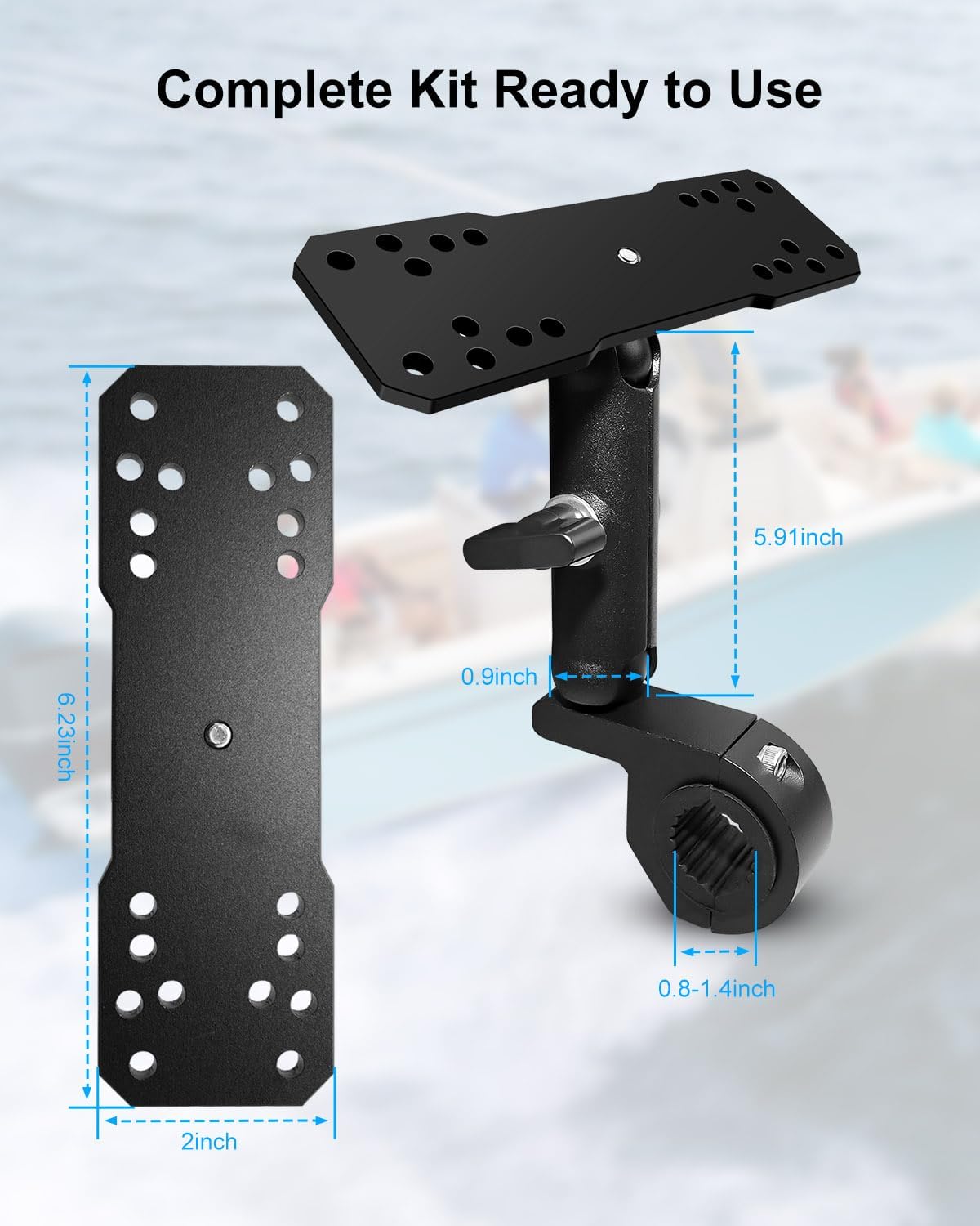 Fish Finder Mount Compatible with Garmin Lowrance Humminbird Sonars, Marine-Grade Fish Finder Mounting Bracket with Pipe Clamps 0.8-1.4 Inch, Depth Finder Holder for Marine Boat Kayak Pontoon Canoe