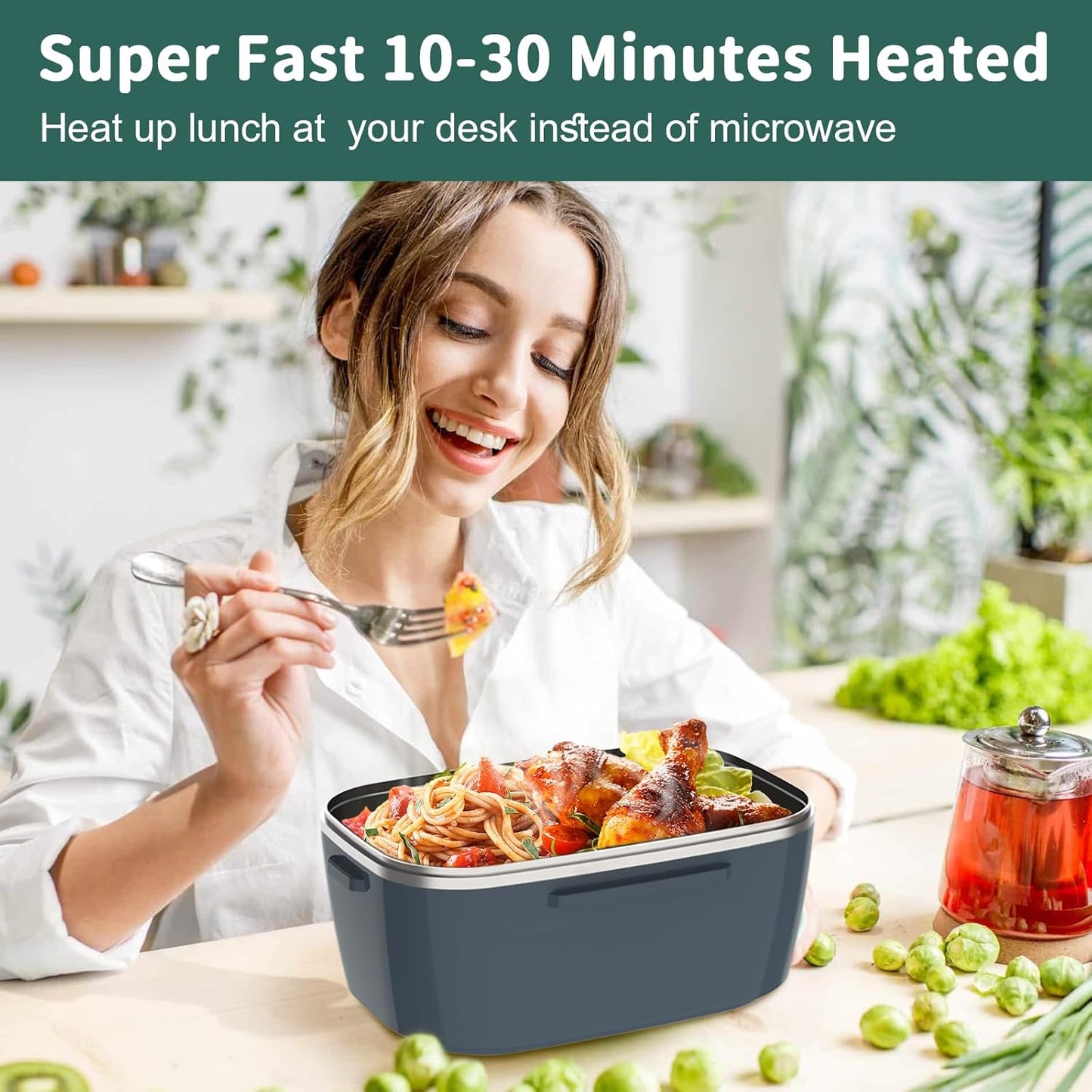 Electric Heated Lunch Box 100W - 3-in-1 Fast Heating Lunch Boxes Portable Food Heater for Adults,12V/24V/110V 1.5L Lunch Box with Leak-Proof Lid for Car Truck Office (3 Times Faster)