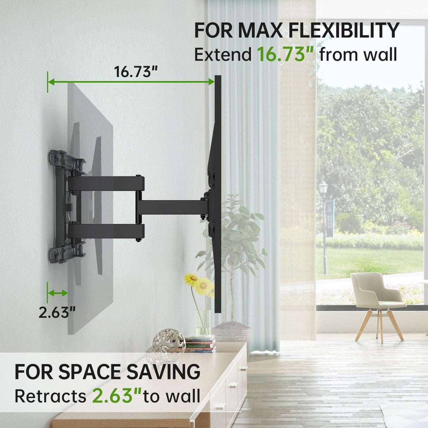 USX MOUNT TV Wall Mounts Fit 16" 18" or 24" Studs for 42"-80" TVS Holds up to 110lbs, Full Motion TV Wall Mounts Tilt Swivel Extension TV Mounts with Dual Articulating Arms, Max VESA 600x400mm