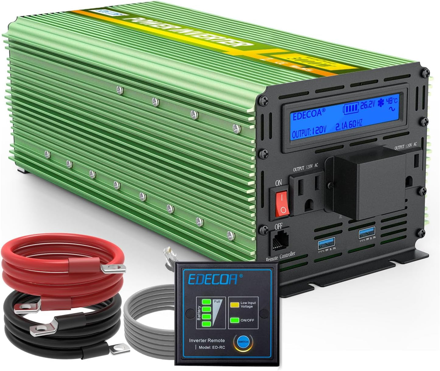 EDECOA 3000 Watt Power Inverter DC 12V to AC 110V 120V 3000W Converter for Car Truck RV with LCD and Dual USB Romte Controller (ETRC Remote)