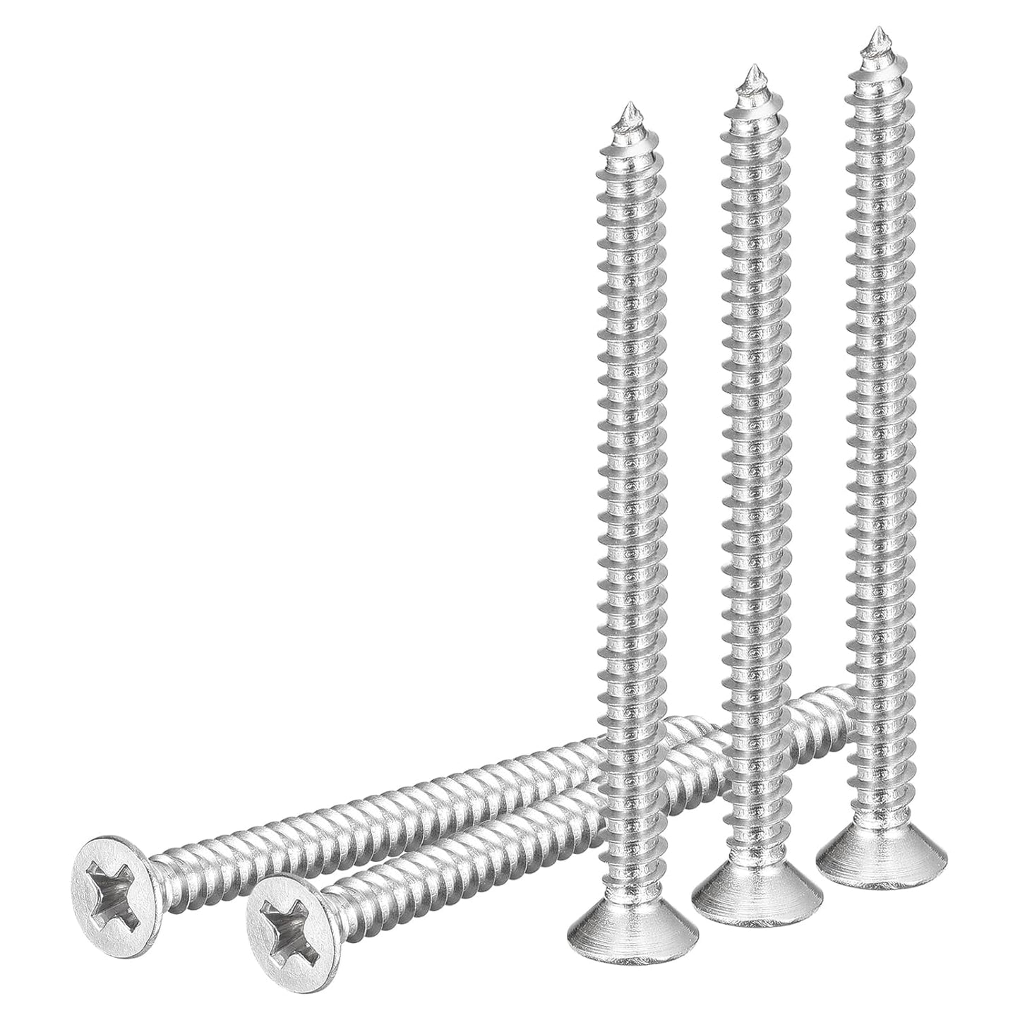 DTGN 100Pcs #6x1/2 Flat Head Wood Screws, 304 Stainless Steel Phillips Self Tapping Screws - Good for Woodworking, Furniture - Silver