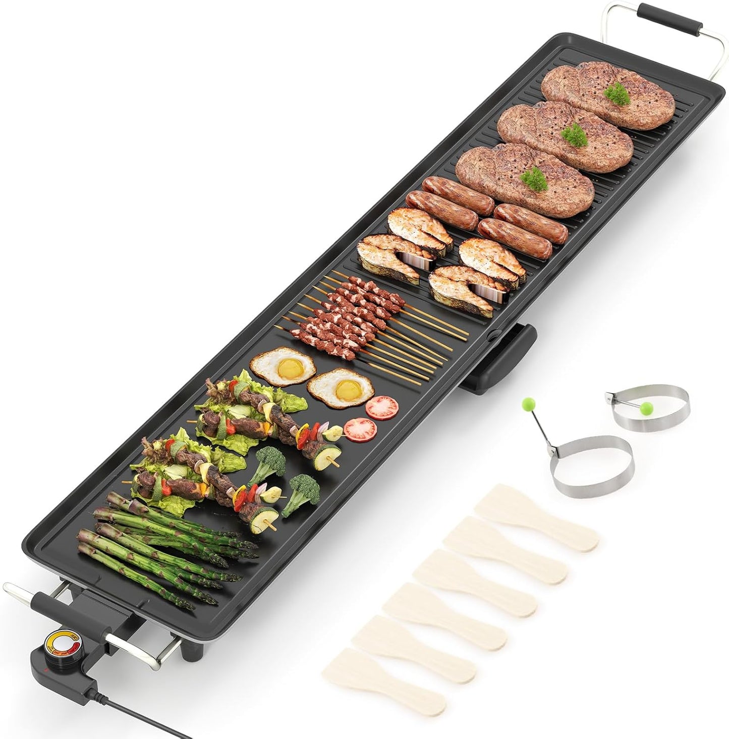 DORTALA 39.5" Electric Griddle, Portable Teppanyaki Grill for 10-12 Person with 2 Cooking Surface, Thermostat Control, Insulated Handles & Drip Tray, Indoor Outdoor BBQ Grill for Party, Camping & RV