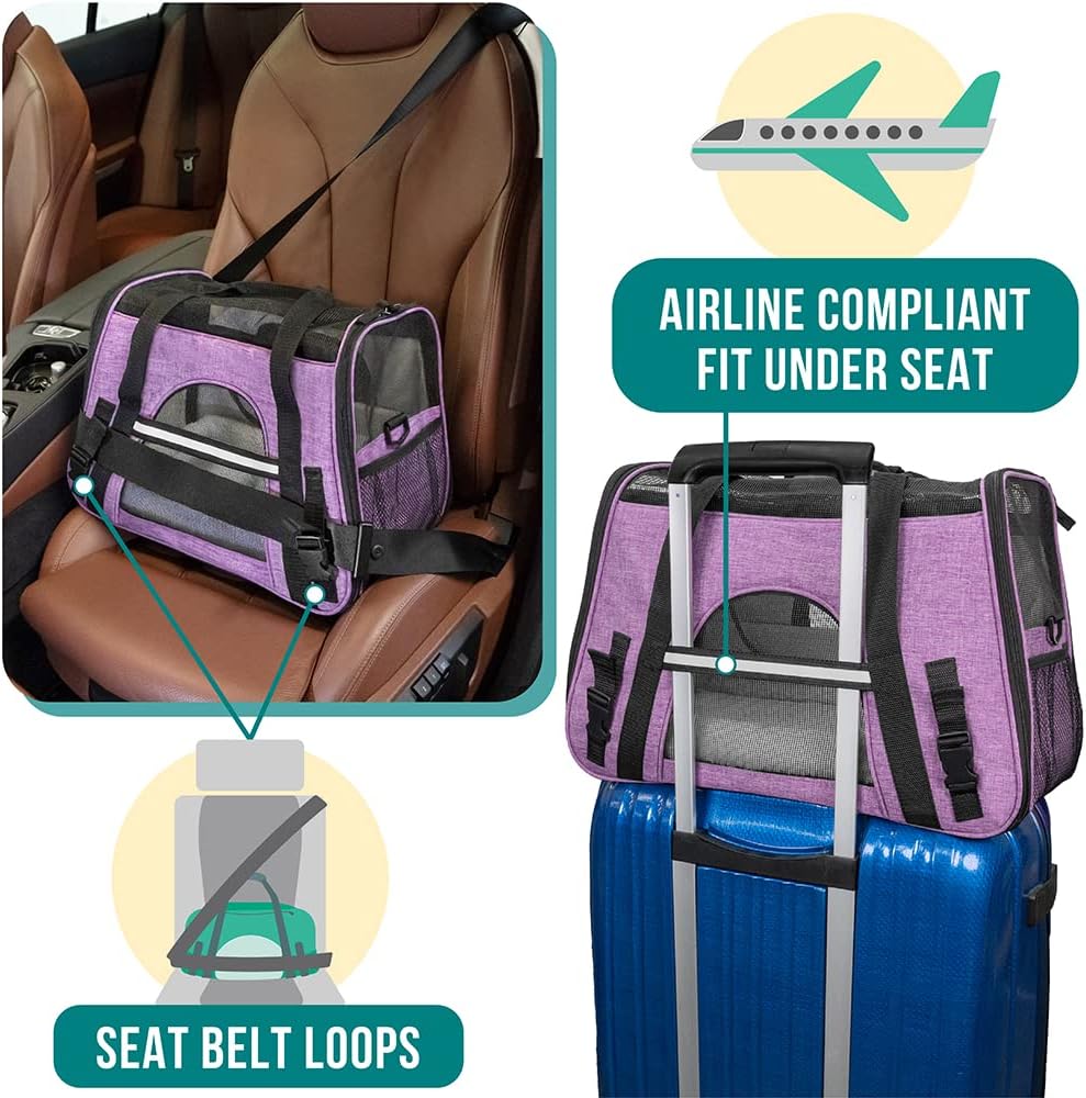 Premium Airline Approved Soft-Sided Pet Travel Carrier by PetAmi | Ventilated, Comfortable Design with Safety Features | Perfect For Plane or Car | Ideal for Small to Medium Sized Cats, Dogs, and Pets