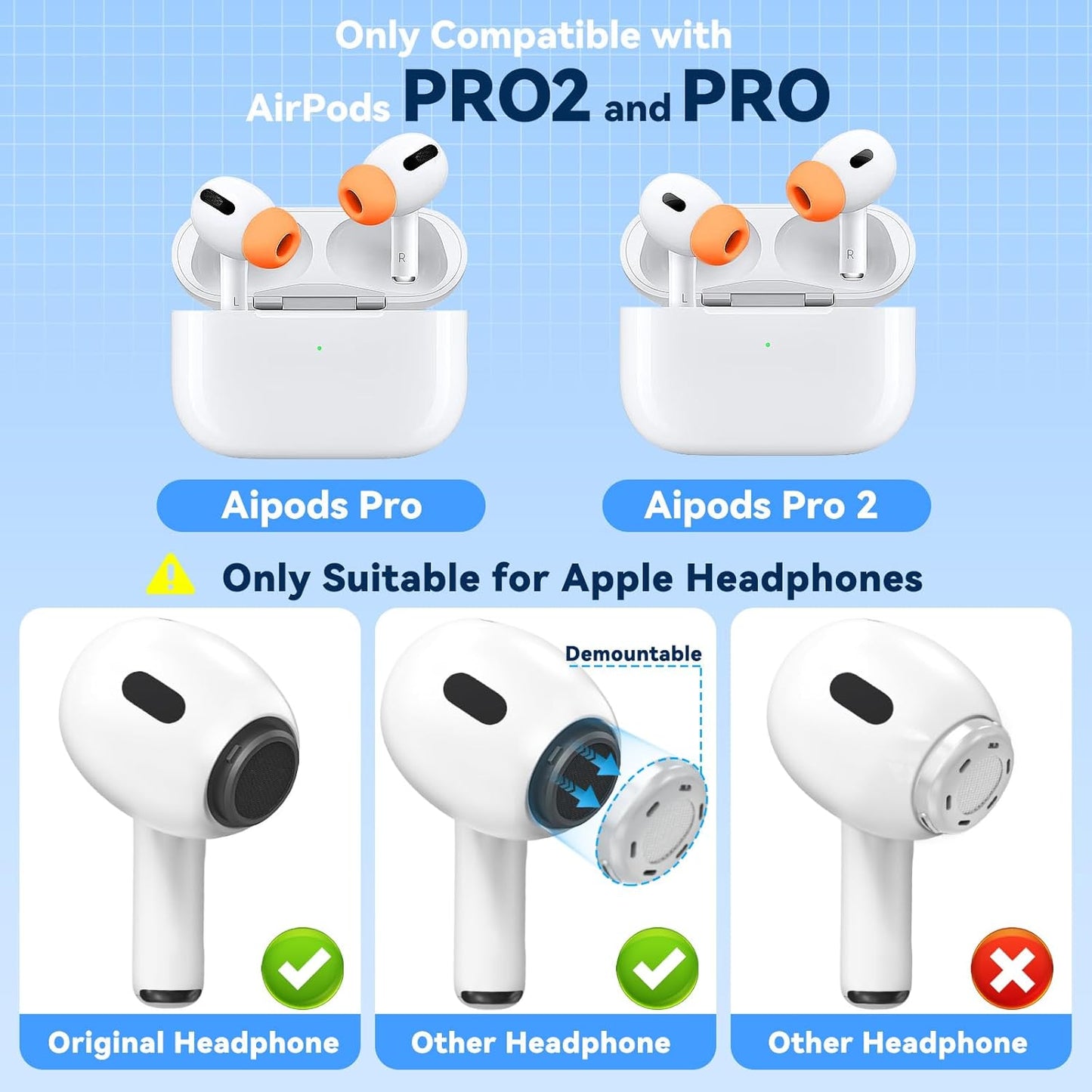 4 Pairs Replacement Ear Tips for AirPods Pro 2nd/1st Generation with Portable Storage Box & Cleaner Pen,Noise Reduction Holewith & Built-in dust Guard Screen,Silicone Ear Tips for AirPods Pro (White)