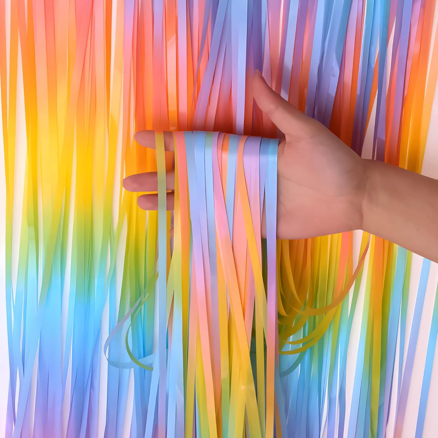 GREATRIL Iridescent Party Tinsel Fringe Backdrop Decorations - Holographic Foil Streamers Curtain for Mermaid/Under The Sea/Frozen/Ocean/Disco/Birthday Themed 3.2ft x 6.5ft - 2 PCS