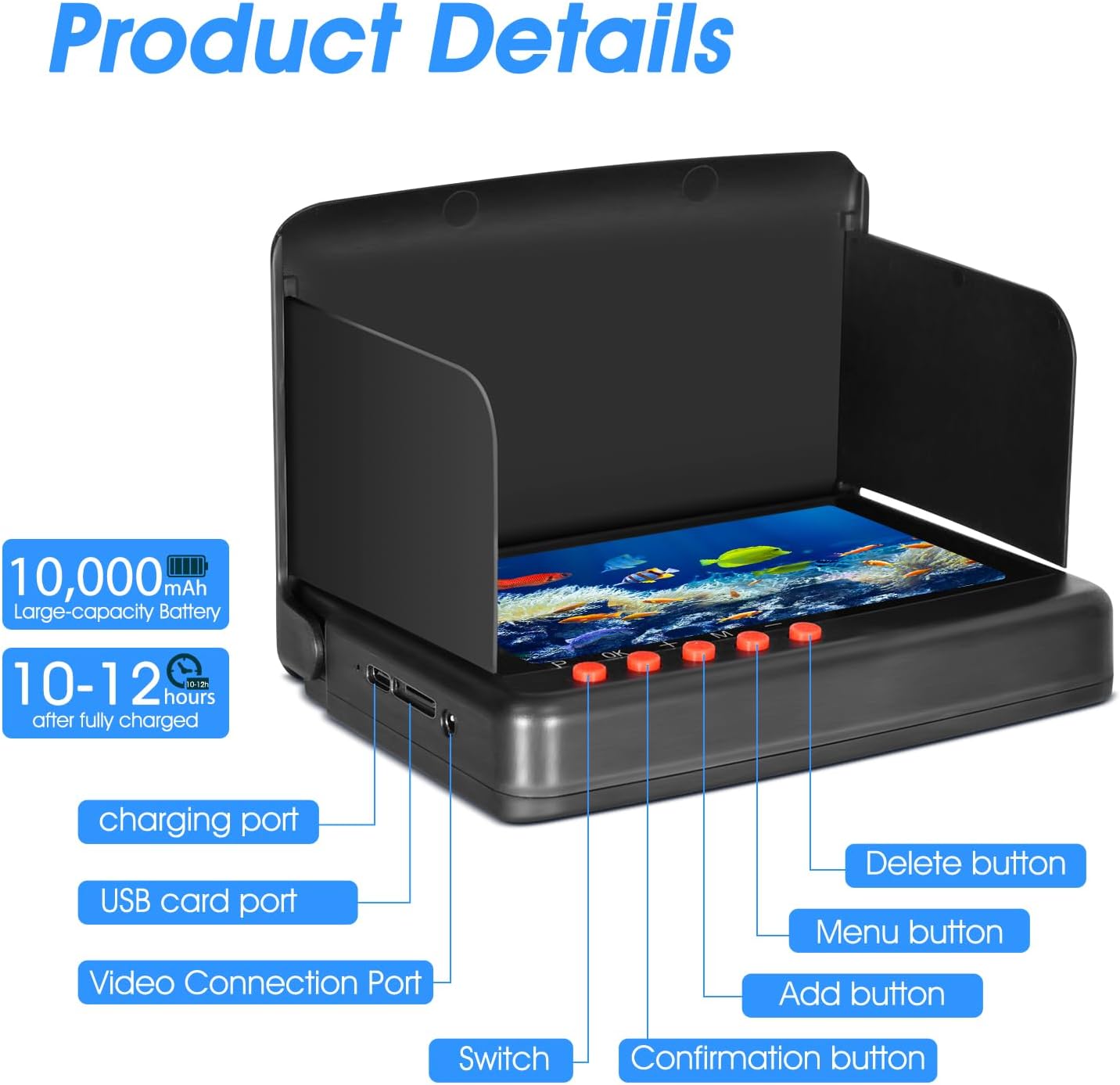 Underwater Fishing Camera Fish Finder, Portable Fish Camera with 5 Inch 4K Display, IR Night Vision, 220° Ultra Wide Angle, Waterproof Fish Depth Finders for Ice Lake Sea Boat Kayak Fishing