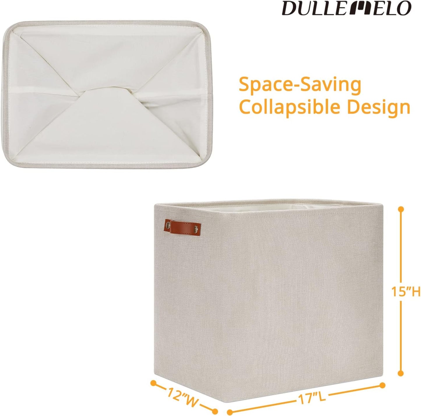 DULLEMELO Storage Baskets for Shelves, Fabric Collapsible Rectangular Storage Bins for Shelves, Closets, Nursery, Home, Office, Empty Gift Baskets (White&Teal)