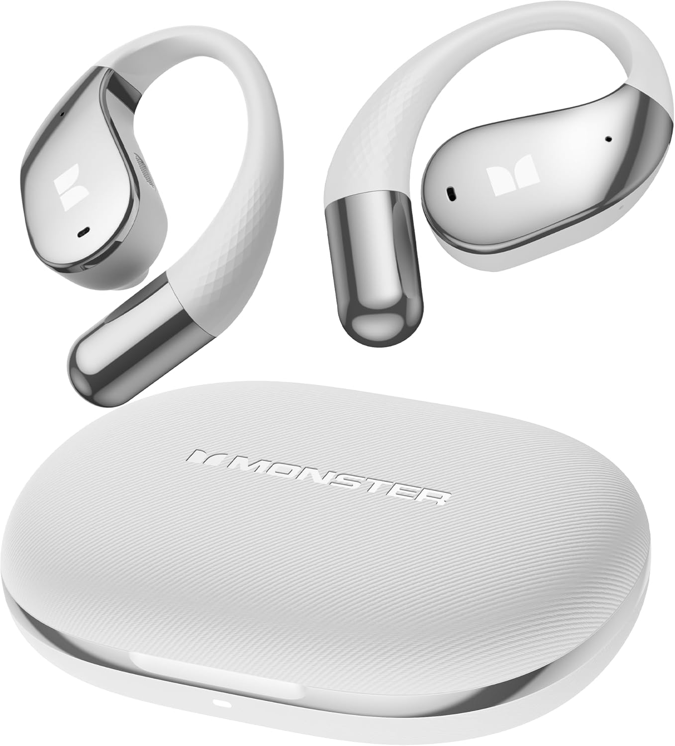 Monster Open Ear AC328 Wireless Earbuds, Open Ear Headphones 32H Playtime, Lightweight Comfort Bluetooth Earbuds, Bluetooth 6.0 Earphones Stereo Sound, Water Resistant Design for Sports, White