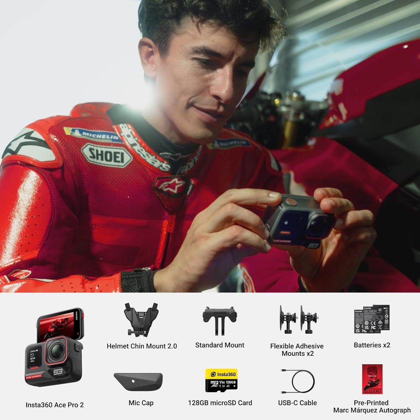 Insta360 Ace Pro 2 Get-Set Bundle- 8K Waterproof Action Camera Co-Engineered with Leica, 1/1.3" Sensor, Dual AI Chip, Leading Low Light, Superior Audio, Flip Screen & AI Editing, Dual Battery