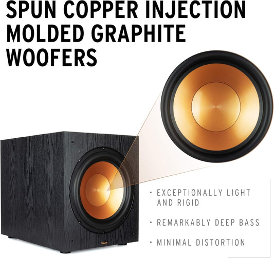 Klipsch Synergy Black Label Sub-120 12” Front-Firing Subwoofer with 200 Watts of Continuous & 400 watts of Dynamic Power, and Digital Amplifier for Powerful Home Theater Bass in Black - PuriLite
