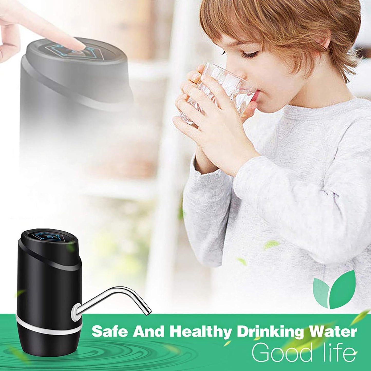 5 Gallon Electric Drinking Portable Water Dispenser, Universal USB Charging Water Bottle Pump for 2-5 Gallon with 2 Silicone