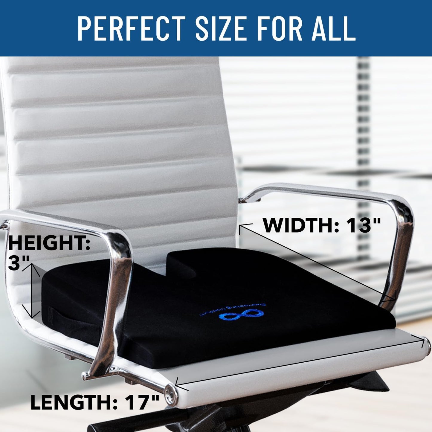 Everlasting Comfort Memory Foam Seat Cushion - Office Chair Cushion for Work, Travel, Car Support Pillow for Driving - Portable Seat for Chairs and Desks - Coussin Chaise - Black