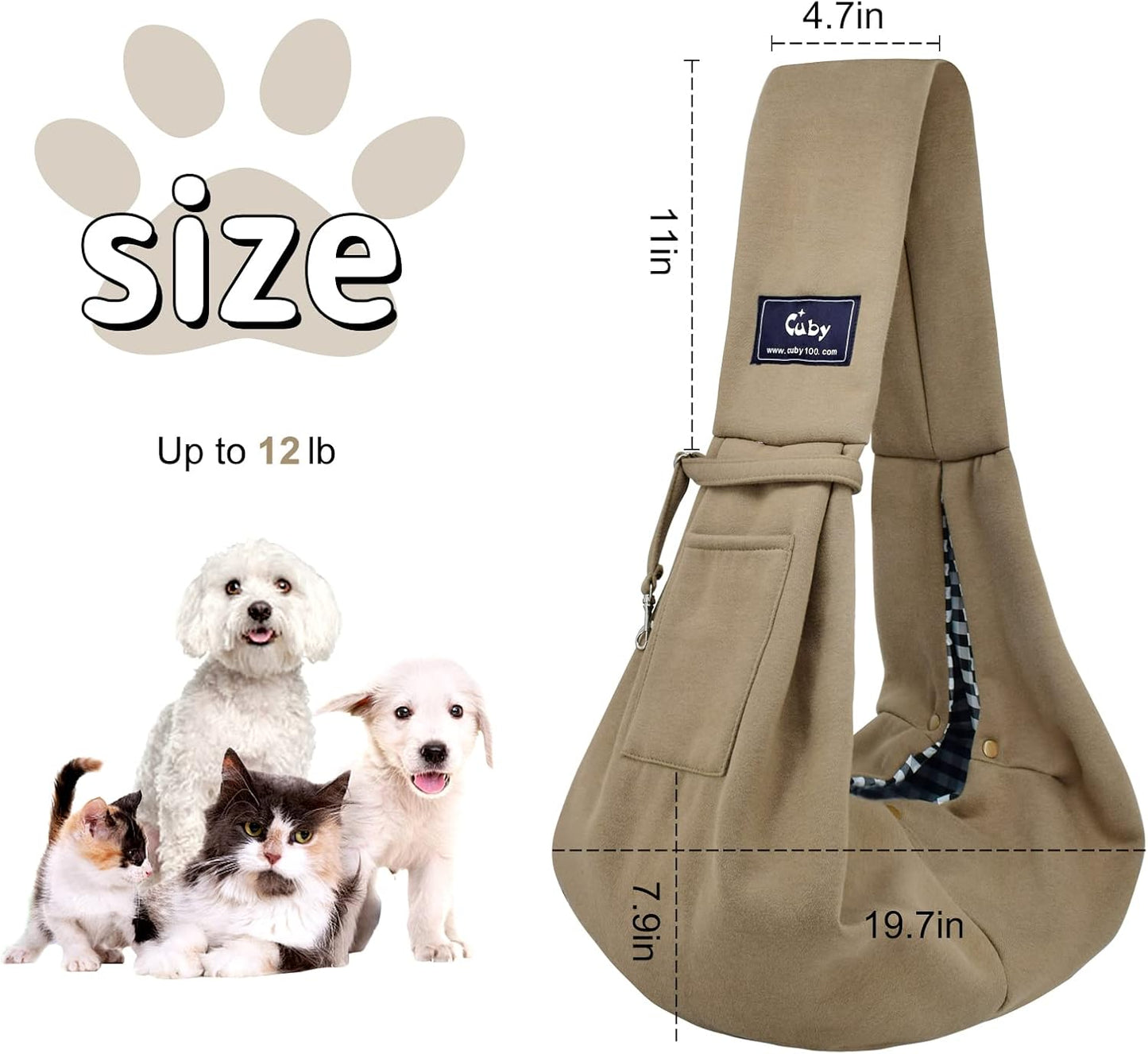 Cuby Adjustable Dog Cat Sling Padded Hard Bottom Pet Carrier Sling Soft Carrying Puppy Bag for Small Dogs Cats Outdoor Travel (Grayish-White)