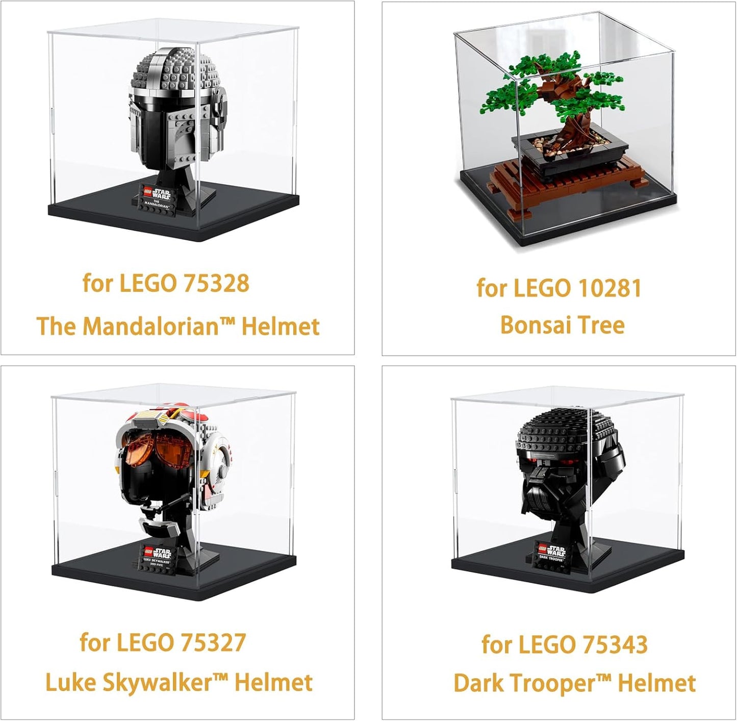 Thickened Clear Acrylic Display Case for Lego 10330 43268 76450 42170 10295 10353 Collectibles, Transparent Box Dustproof Protection with Wood-Plastic Base & String Light, Black Inside 40x20x20cm
