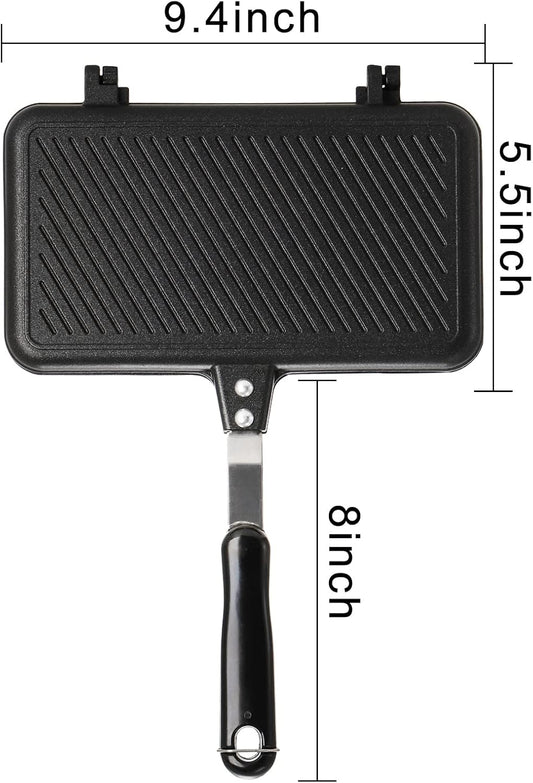 SOUJOY Sandwich Maker, Non-stick Grill Panini Maker Pan with Handle, Stovetop Toasted Aluminum Flip Pan Indoor Outdoor Camping Home Kitchen Breakfast - PuriLite