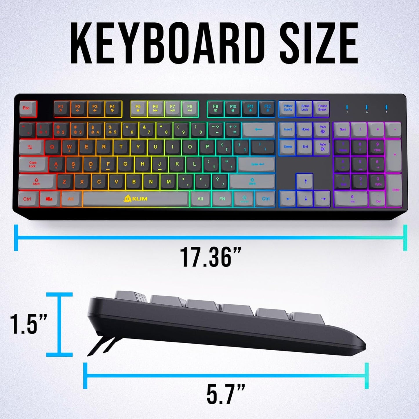 KLIM Chroma Wireless Gaming Keyboard RGB New - Long-Lasting Rechargeable Battery - Quick and Quiet Typing - Water Resistant Backlit Wireless Keyboard for PC PS5 PS4 Mac - Black
