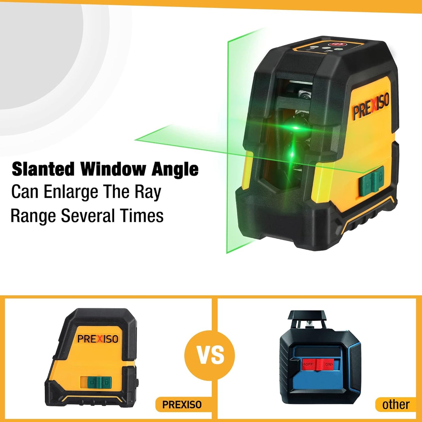 PREXISO Laser Level Self Leveling, 100 Ft Rechargeable & Selectable Green Cross Line Laser Level for Construction, Floor Tile, Home Renovation with Magnetic Pivoting Base, Target Plate & Portable Bag