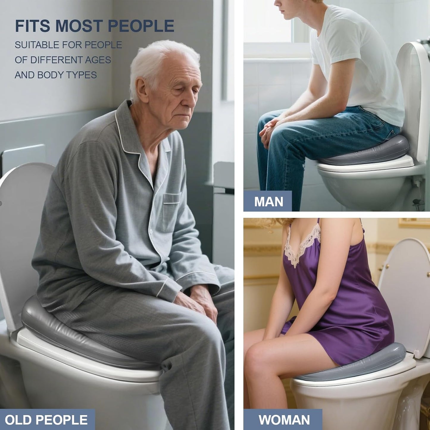 Comfort Adjustable Raised Toilet Seat for Post-Surgery, Pregnant, Seniors & Recovery - Easy Clean & Durable Supports 220lb,(16x14x2.5 in)