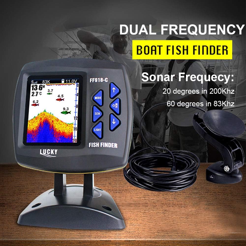FF918-C100DS Color Screen Wired Fish Finder Dual Frequency 328ft/100m Water Depth Boat Fish Finder ZDHF