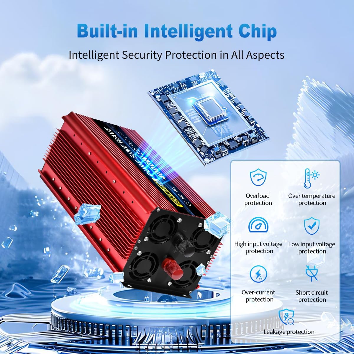 SUNWHEEL 4000W Pure Sine Wave Inverter, 12V DC to 110V/120V AC Power Inverter for RV、Microwave、Off Grid、Truck、Refrigerator、Air Conditioner with 4 AC outlets and LCD Display