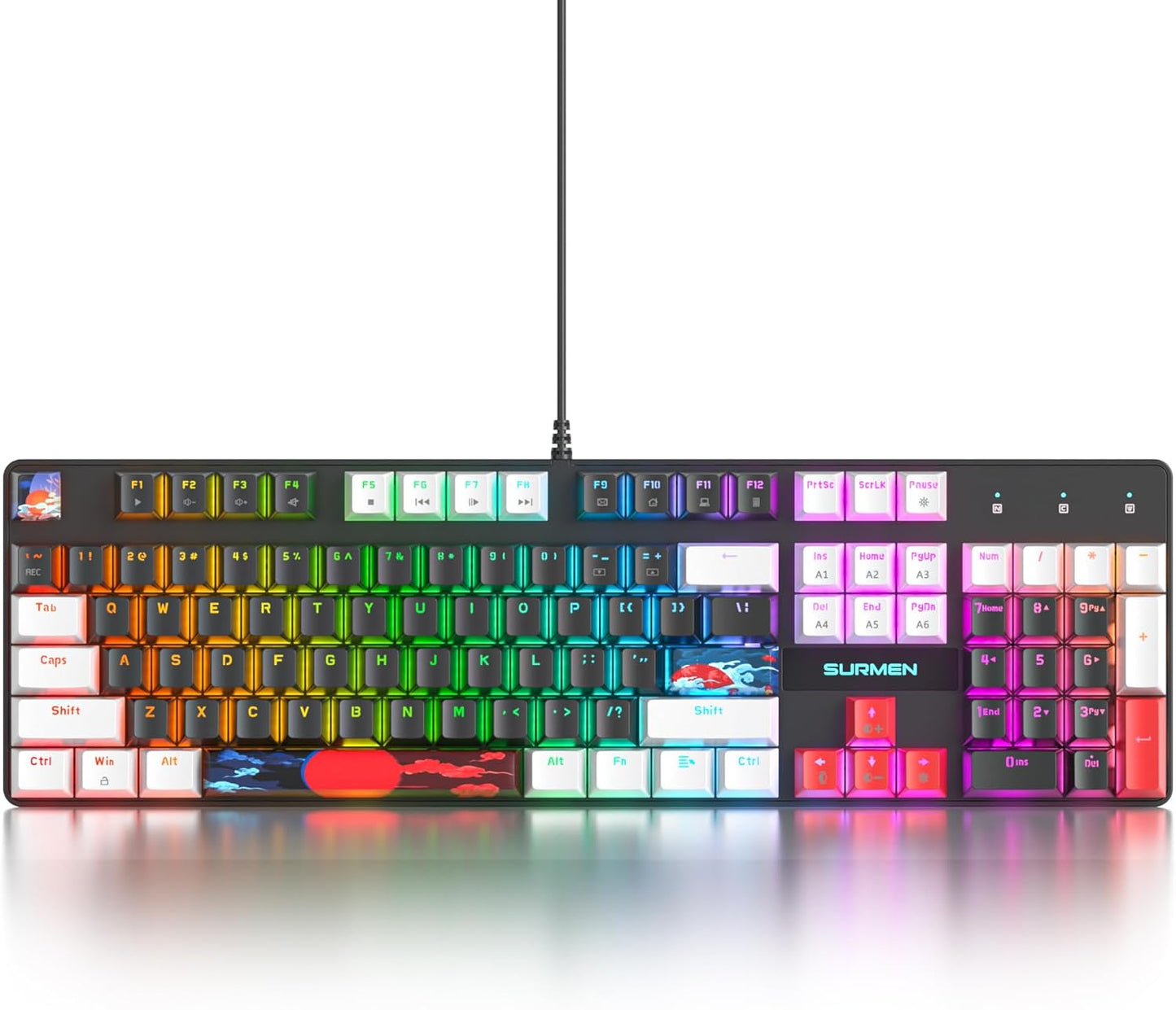 Fogruaden Full Size Mechanical Keyboard, Green Matcha Keyboard, Wired USB 104 Keys RGB Backlit Gaming Keyboard with Number Pad, Red Switches, NKRO Mechanical Keyboard for Windows Laptop PC Gamer