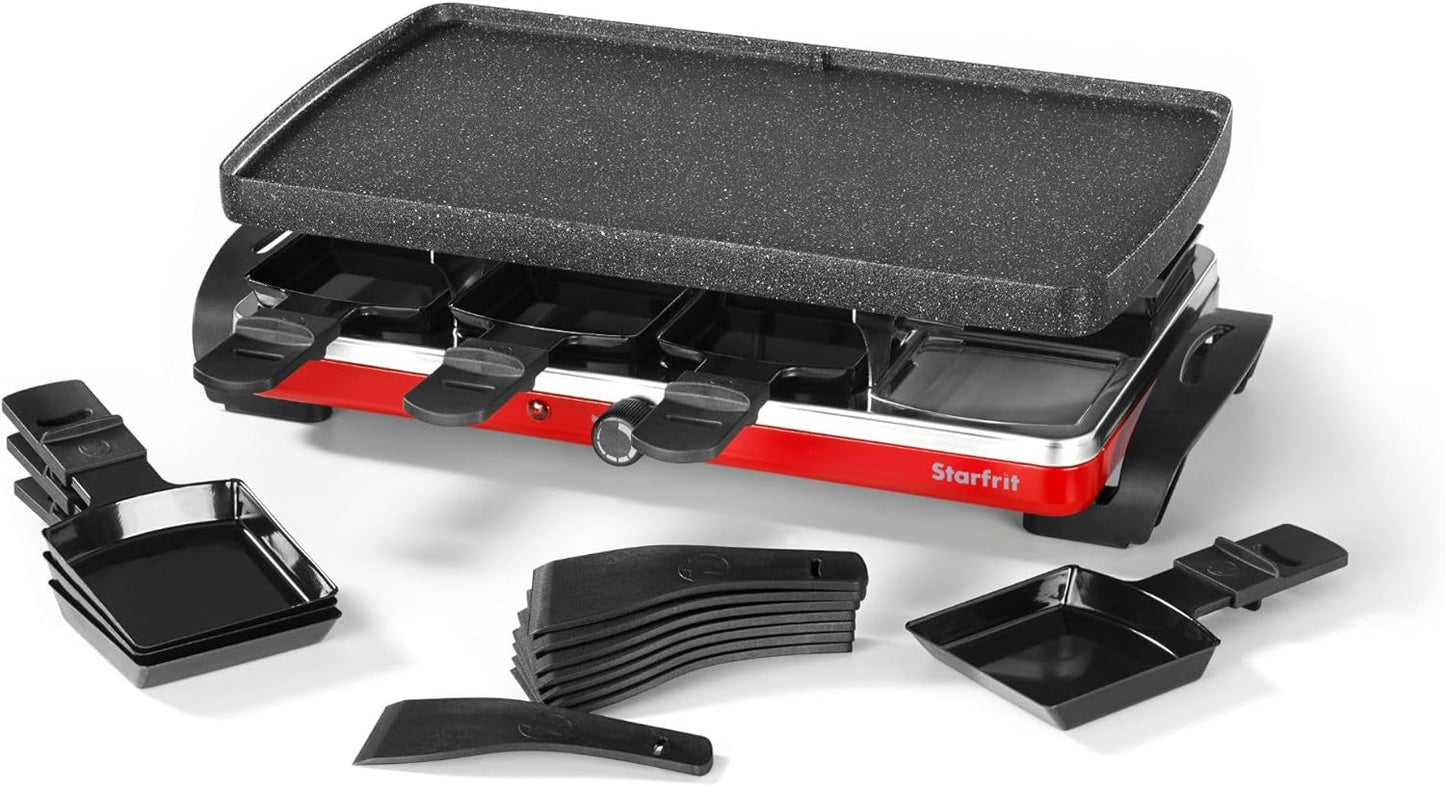 Starfrit The Rock Electric Raclette - 8 Person Party Grill - 8 Spatulas - Reversible Plate - 1500W
