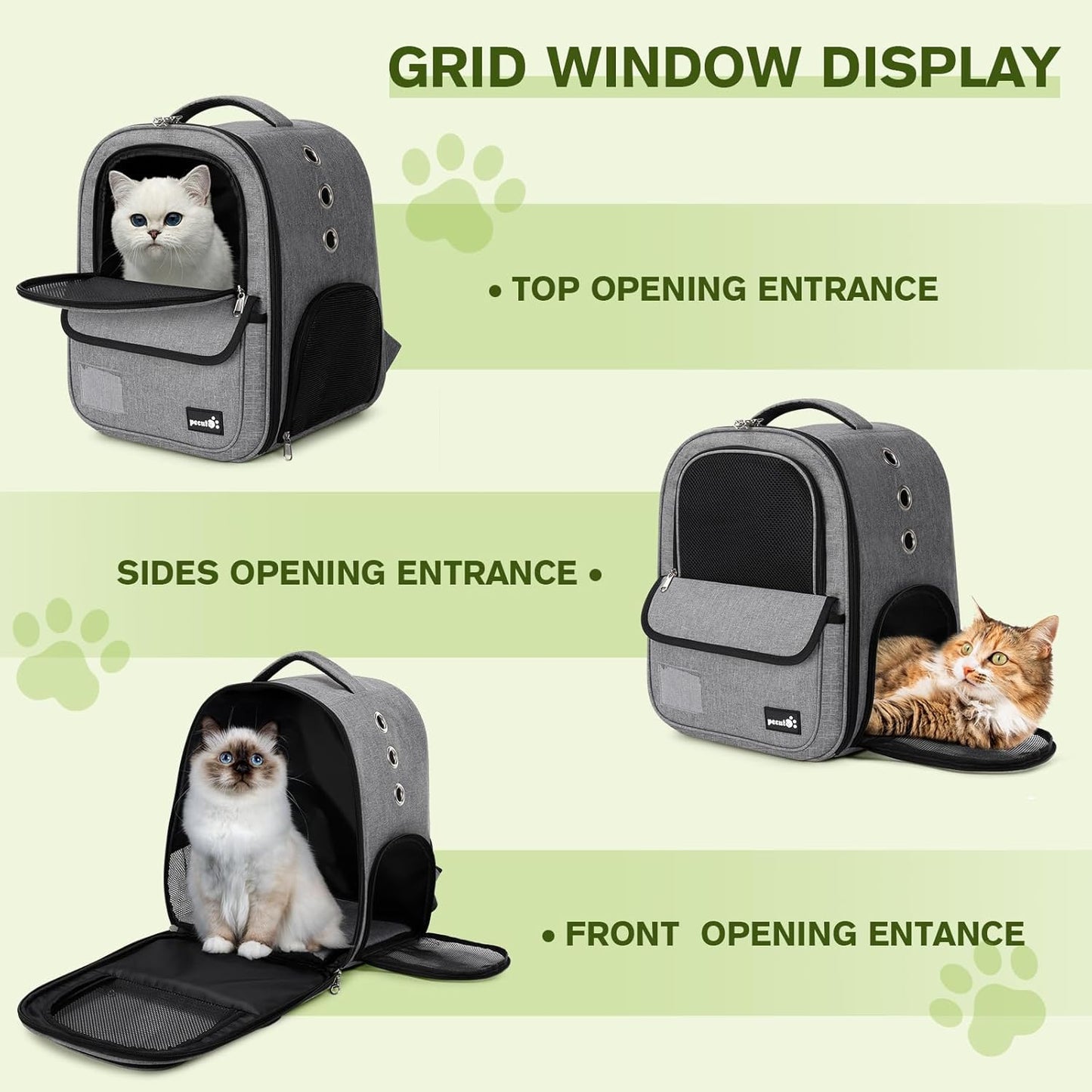 Pecute Cat Backpack up to 13 lbs, Cat Backpack Carrier with Breathable Scratch-Resistant Mesh, Visible Window, 2 Side Openings, Backpack for Cats, Puppies or Rabbits,Great for Travel Hiking Camping