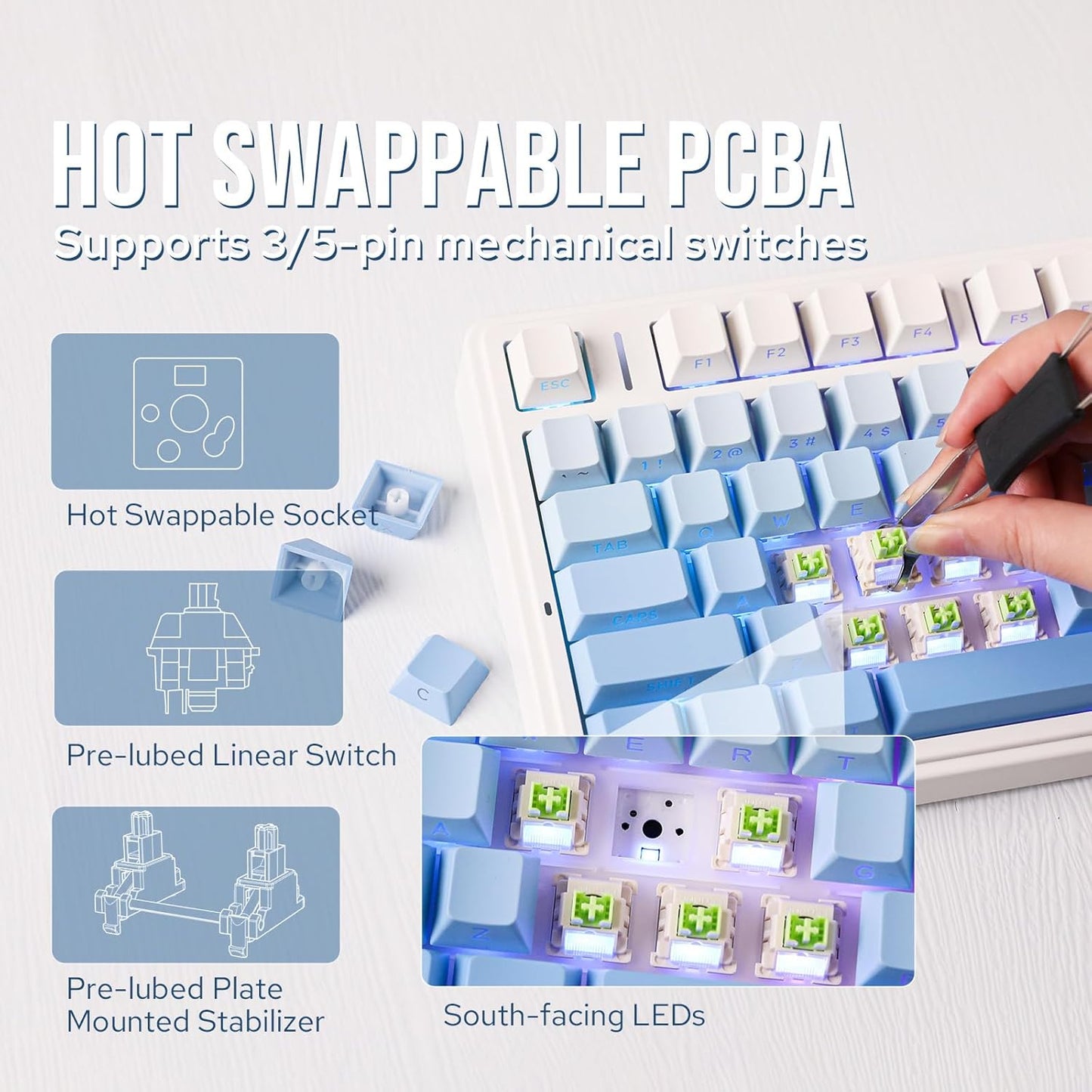 EPOMAKER x Aula F75 Gasket Mechanical Keyboard, 75% Wireless Hot Swappable Gaming Keyboard with Five-Layer Padding&Knob, Bluetooth/2.4GHz/USB-C, RGB (Black Gradient, LEOBOG Reaper Switch)